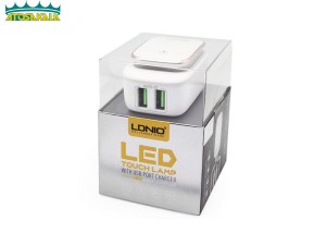 شارژر دیواری دو پورت و ال ای دی لمسی الدنیو LDNIO A2205 LED Touch Lamp With USB Charger