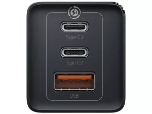 شارژ دیواری فست شارژ تایپ سی و یو اس بی 65 وات بیسوس Baseus CCGAN2P-B02 Dual USB-C Quick Charging