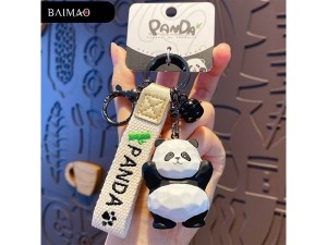 جاکلیدی فانتزی و عروسک آویز کیف طرح پاندا YY0117 Baimao original resin wood carving style panda keychain creative