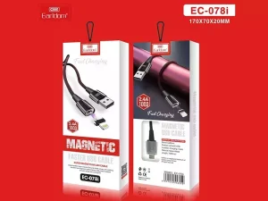 کابل شارژ سریع مغناطیسی یو اس بی به لایتنینگ 2.4 آمپر یک متری ارلدام Earldom Magnetic Lightning fast charging cable EC-078i