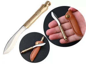 چاقو آنباکسینگ برنجی قابل آویز از دسته کلید به همراه کاور mini knife sharp unpacking express unboxing portable