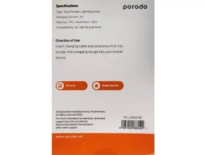 مبدل لایتنینگ دو کاره 2 آمپر پورودو Porodo PD-LLDONG Dual Compatible with Lightning Type Adapter