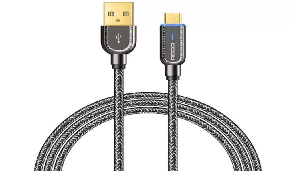 کابل فست شارژ هوشمند میکرویو اس بی 2.4 آمپر یک متری رسی RECCI RS02M MICRO USB FAST CHARGING CABLE
