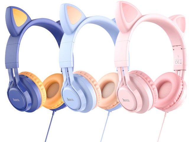 هدفون سیمی کودکان هوکو Hoco Headphones "W36 Cat ear" with mic