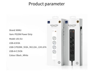 چند راهی برق 4 سوکت و 3 یو اس بی و 1 تایپ سی ویوو WiWU U01 Power Strip Socket With 4 AC 3 USB 20W PD
