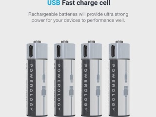 باتری قابل شارژ AAA پاورولوژی Powerology AAA USB Rechargeable Battery (4pc pack)