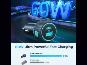 شارژر فندکی تایپ سی و یو اس بی 60 وات جویروم JOYROOM CC-N01 60W A+C color button switch car charging