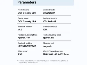 هندزفری بی سیم القایی کیو سی وای QCY T22 Crossky Link Wireless Earphone Bluetooth 5.3