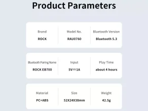 هندزفری بلوتوث 5.3 راک ROCK EB700 TWS Bluetooth 5.3 HIFI Music Earphone