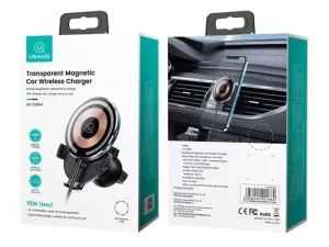 هولدر و شارژر بی سیم داخل خودرو 15 وات یوسامز Usams US-CD164 Transparent Magnetic Car Wireless Charger