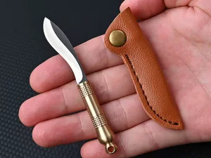 چاقو آنباکسینگ برنجی قابل آویز از دسته کلید به همراه کاور mini knife sharp unpacking express unboxing portable