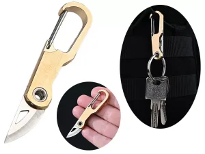 چاقوی آنباسینگ برنجی قابل استفاده به عنوان جاکلیدی Brass car key chain knife sharp self-defense portable