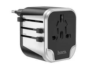 شارژر دیواری فست دو پورت یو اس بی و یک سوکت برق با دوشاخه های مختلف هوکو Hoco Wall charger AC5 Level