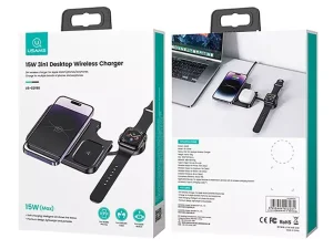 شارژر بی سیم رومیزی 15 وات یوسامز Usams US-CD190 15W 3IN1 Desktop Wireless Charger