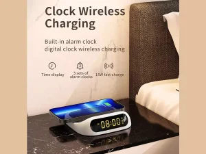 شارژر بی سیم 15 وات و ساعت رومیزی رسی Recci RCW-22 clock wireless fast charging 15W