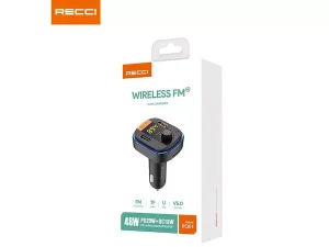 شارژر فندکی 48 وات و گیرنده بلوتوث خودرو رسی Recci RQ01 wireless car MP3 player Bluetooth