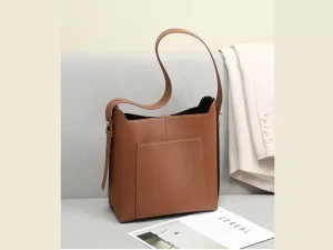 کیف دوشی زنانه چرم با ظرفیت بزرگ و طراحی ساده New Women&#39;s Leather Bucket Bag Large Capacity 5345