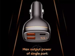 شارژر فندکی فست شارژ ماشین تایپ سی 60 وات دارای نمایشگر راک C301