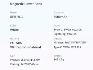 پاوربانک بی سیم مغناطیسی 10000 میلی آمپر ساعت رسی Recci Wireless Magnet Power Bank 10000mah RPB-W09