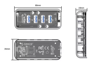 هاب یو اس بی 4 پورت اوریکو Orico 4 Port USB3.0 Transparent HUB F4U-U3