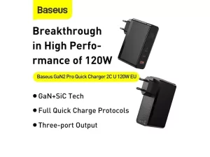 شارژر دیواری سوپر فست شارژ تایپ سی و یو اس بی 120 واتی همراه با کابل بیسوس Baseus GaN2 Pro Quick Charger C+C+A 120W CCGAN-J01 EU