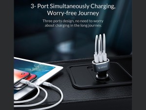شارژر فندکی 3 پورت اوریکو ORICO 38W 3 Ports (QC3.0*1) USB Smart Car Charger (UPB-3U)