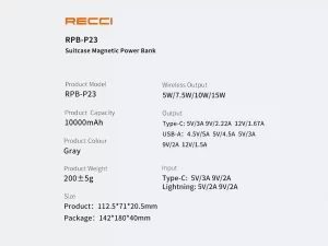 پاوربانک و شارژر بی سیم 10000 رسی Recci RPB-P23 Wireless Power Bank