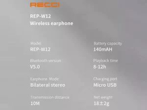 هندزفری بی سیم تک گوش رسی Recci wireless single ear handsfree REP-W12