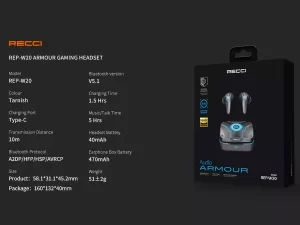 هندزفری بی سیم گیمینگ رسی Recci REP-W20 Armour gaming headset