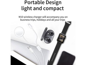کابل شارژ دو سر تایپ سی به لایتنینگ 20 وات و شارژر بی سیم اپل واچ ویوو WiWU Wireless Charger Watch And Phone/Ipad M10