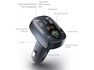 شارژر فندکی با قابلیت پخش موسیقی و تماس راک Rock B301 Bluetooth FM Transmitter Car Charger