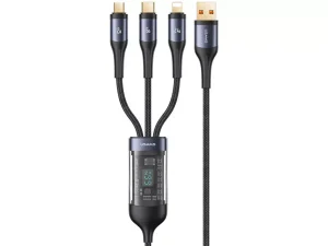 کابل سه سر شارژ سریع یو اس بی به تایپ سی، میکرو یو اس بی و لایتنینگ 66 وات 1.2 متری یوسامز USAMS SJ582 U83 3IN1 66W Charging Data Cable