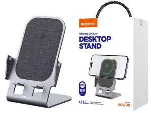 هولدر موبایل و شارژر وایرلس رومیزی 15 وات رسی RECCI RCW-30 Wireless Charger Desktop Stand